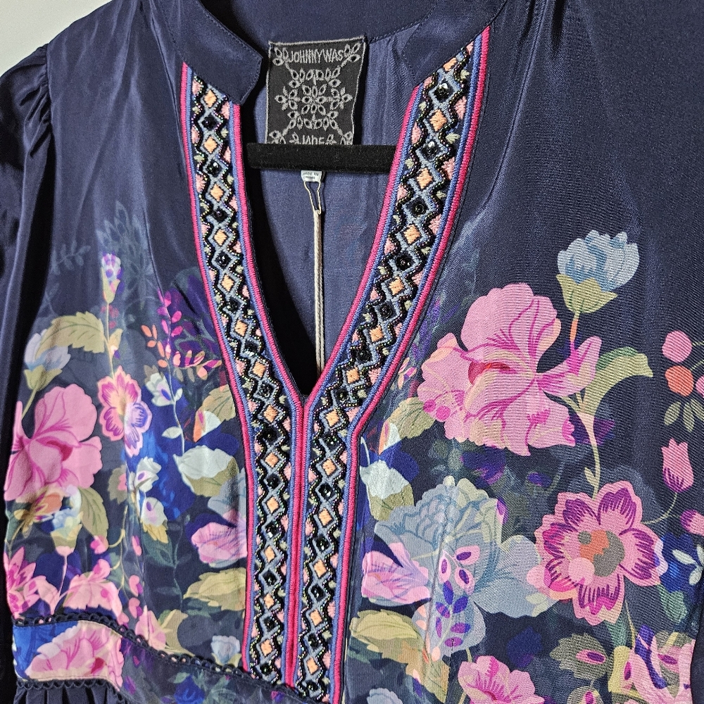 Johnny Was Valeria Silk Floral Beaded Embroidered Maxi Dress‎ Womens Medium NEW - Picture 3 of 9